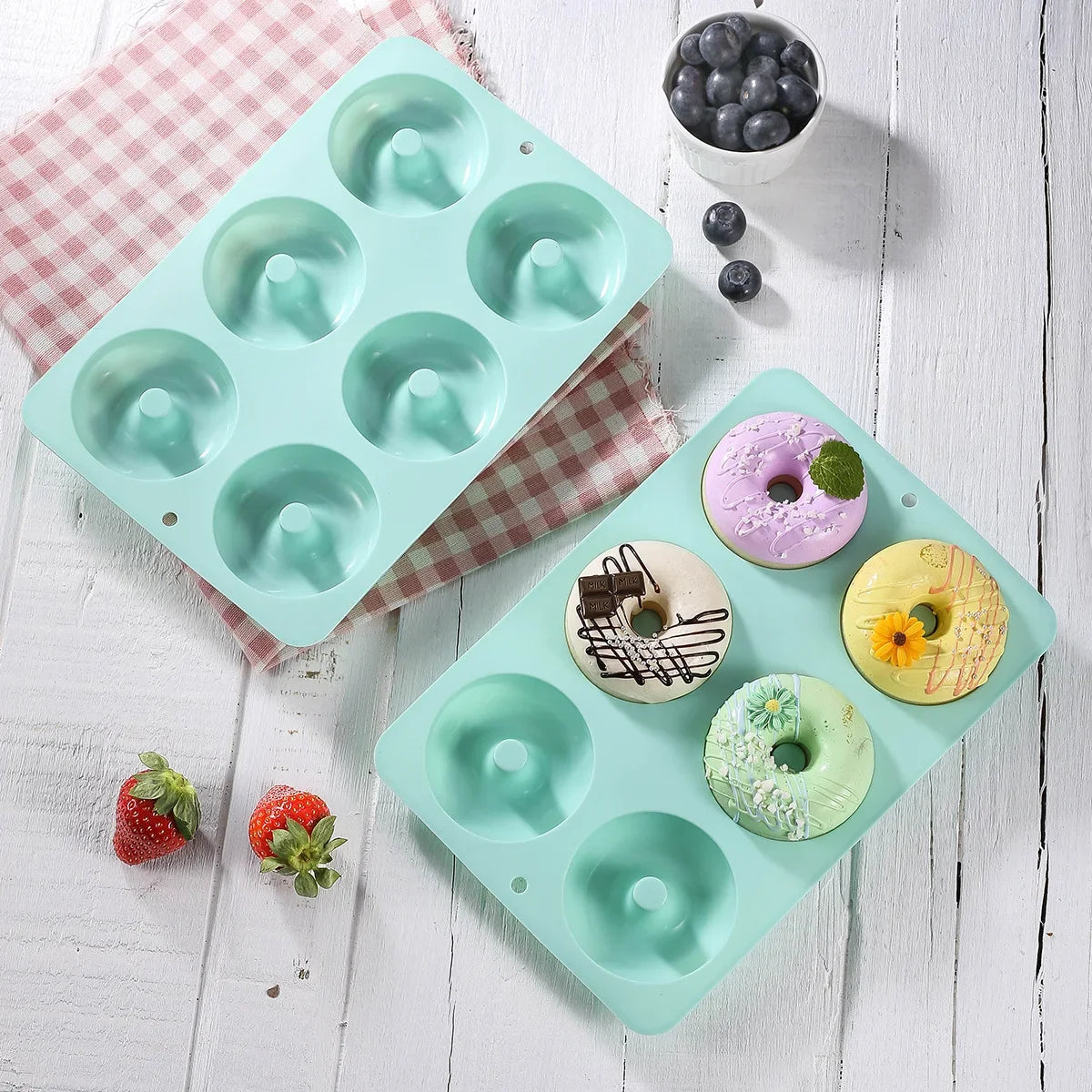 1pcs Large Oblong Silicone Donut Molds - 6 Cavity, Non-Stick, Heat Resistant, Microwave and Dishwasher Safe - Perfect for Baking