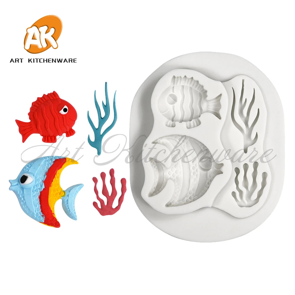 Octopus and Seahorse Silicone Fondant Mold Ocean Animal Theme Fondant Cake Decoration Gum Paste Chocolate Mould