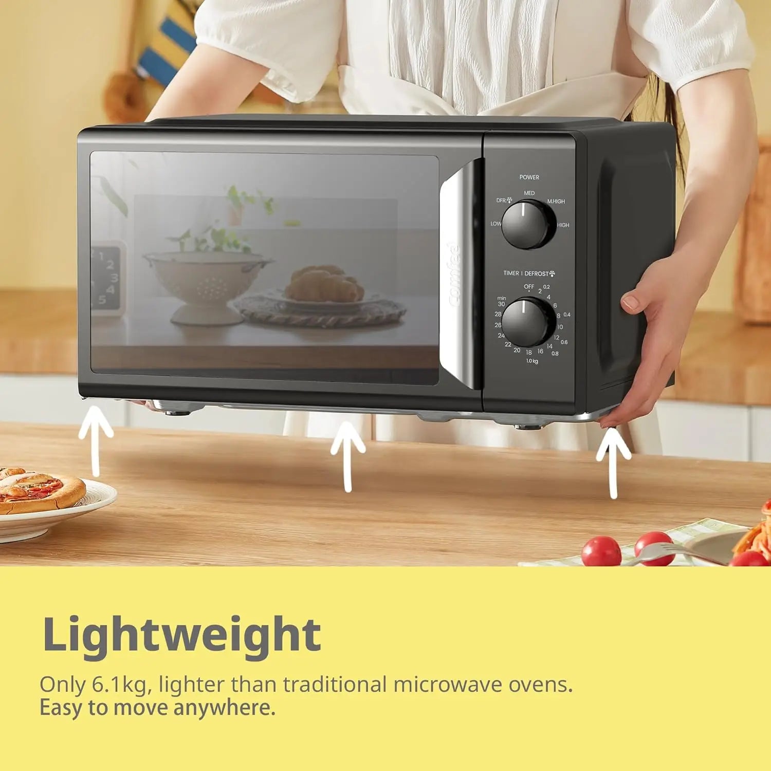 COMFEE' 700W White 19L 5-level Power Kitchen Manual Microwave Oven InverTech and Quick Defrost Function, 5 Cooking Power Levels