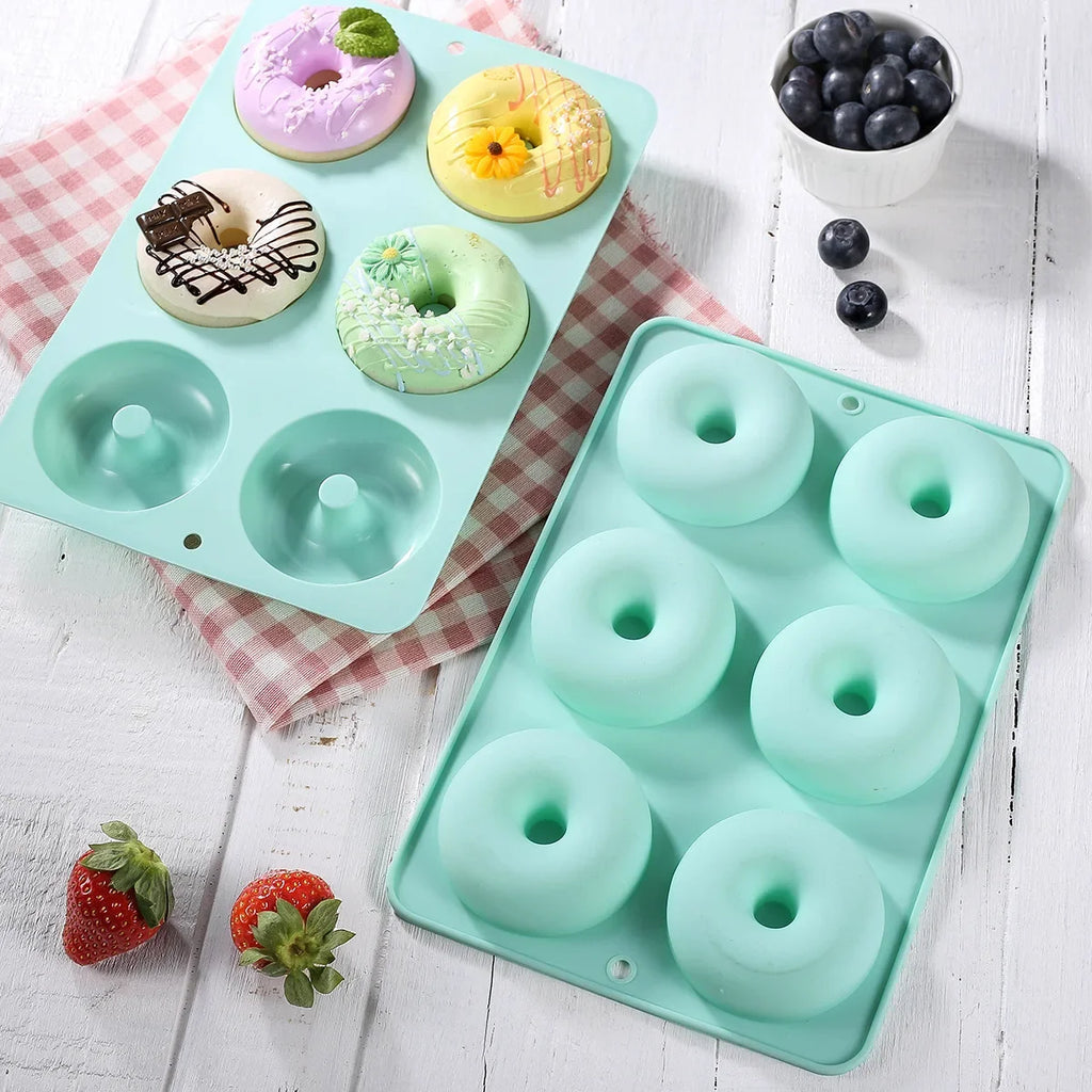 1pcs Large Oblong Silicone Donut Molds - 6 Cavity, Non-Stick, Heat Resistant, Microwave and Dishwasher Safe - Perfect for Baking