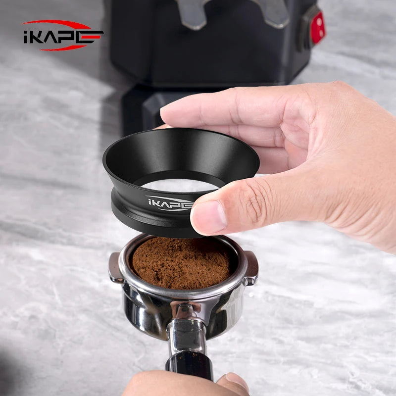 IKAPE Espresso Magnetic Dosing Funnel, fit for 51mm, 54mm, 58mm Bottomless Portafilter with powerful magnetism (black/silver)