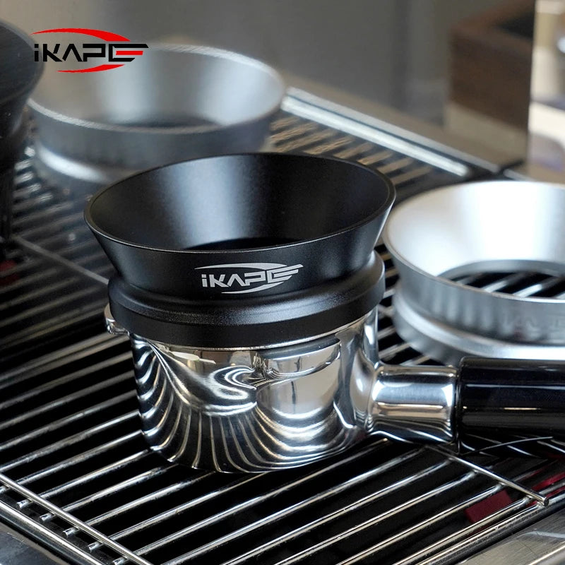 IKAPE Espresso Magnetic Dosing Funnel, fit for 51mm, 54mm, 58mm Bottomless Portafilter with powerful magnetism (black/silver)