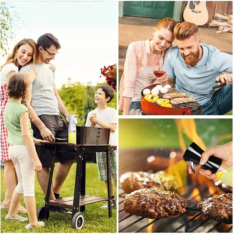 200/300/500mlOil Spray Plastic Household Kitchen Oil Spray Bottle Nebulizing Mist Filling Cooking Dual Use BBQ Camping Dispenser