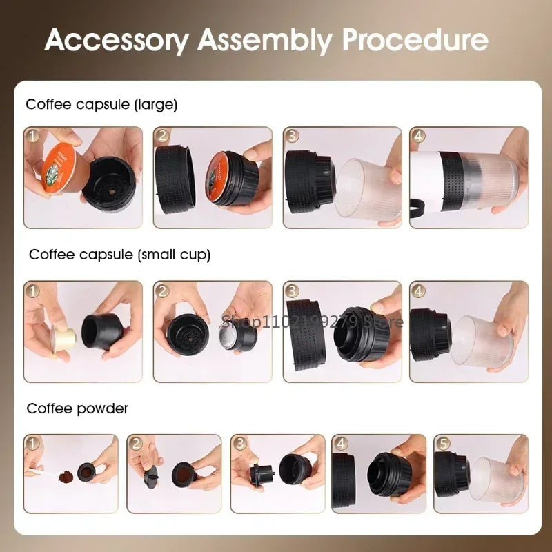 Coffee Machine Wireless Electric Portable Espresso Coffee Machine Maker 3-in-1 Capsule Powder Travel Coffee Maker