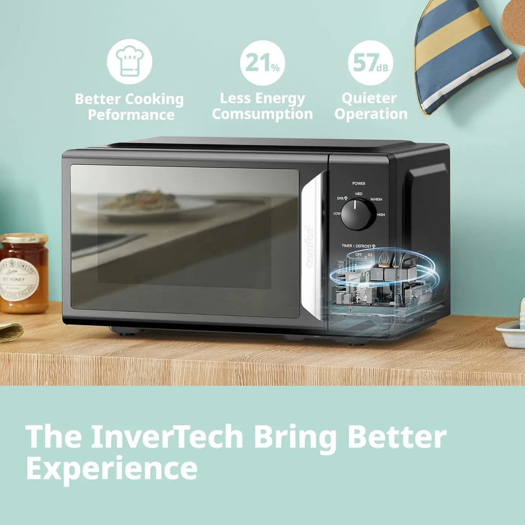 COMFEE' 700W White 19L 5-level Power Kitchen Manual Microwave Oven InverTech and Quick Defrost Function, 5 Cooking Power Levels