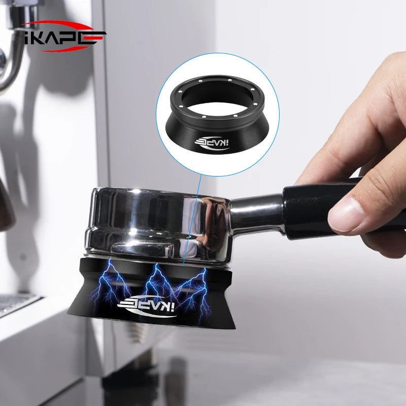 IKAPE Espresso Magnetic Dosing Funnel, fit for 51mm, 54mm, 58mm Bottomless Portafilter with powerful magnetism (black/silver)