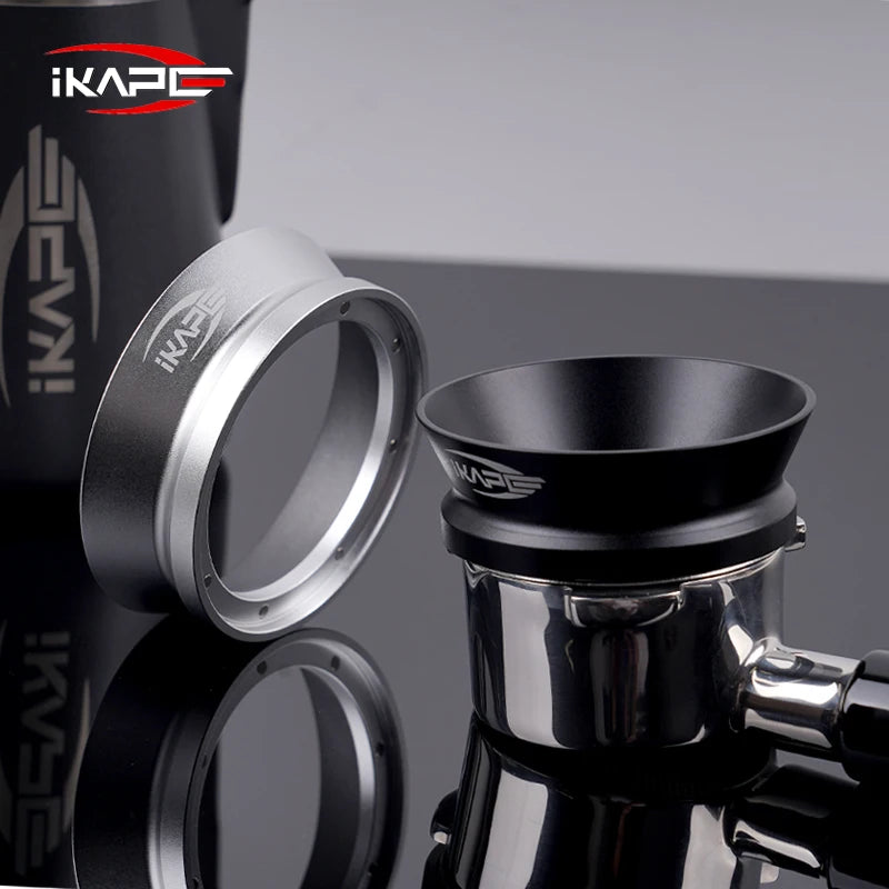 IKAPE Espresso Magnetic Dosing Funnel, fit for 51mm, 54mm, 58mm Bottomless Portafilter with powerful magnetism (black/silver)