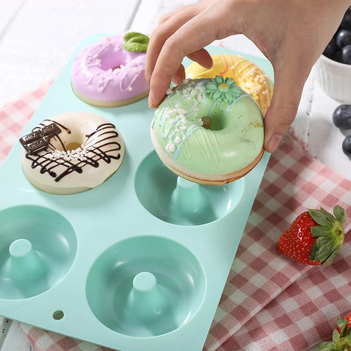 1pcs Large Oblong Silicone Donut Molds - 6 Cavity, Non-Stick, Heat Resistant, Microwave and Dishwasher Safe - Perfect for Baking