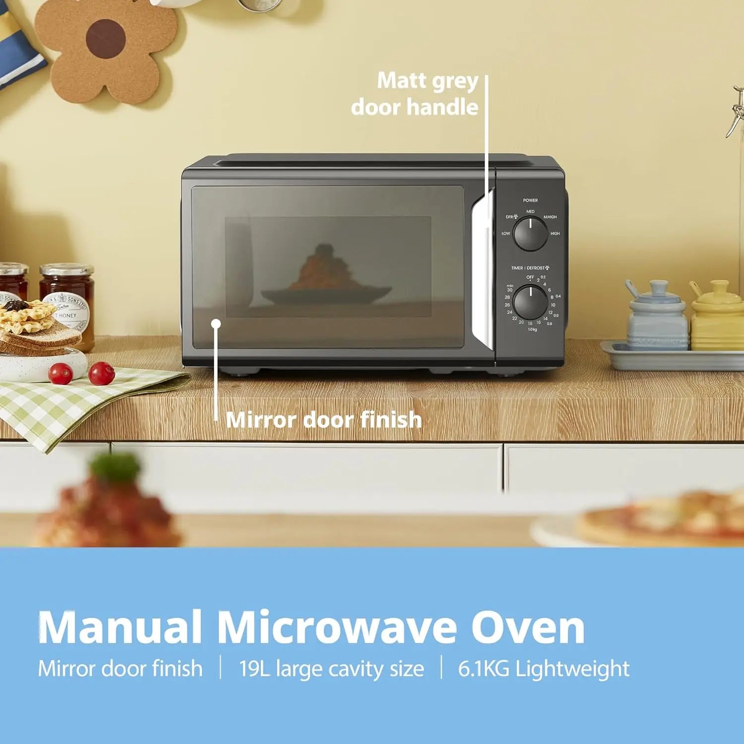 COMFEE' 700W White 19L 5-level Power Kitchen Manual Microwave Oven InverTech and Quick Defrost Function, 5 Cooking Power Levels